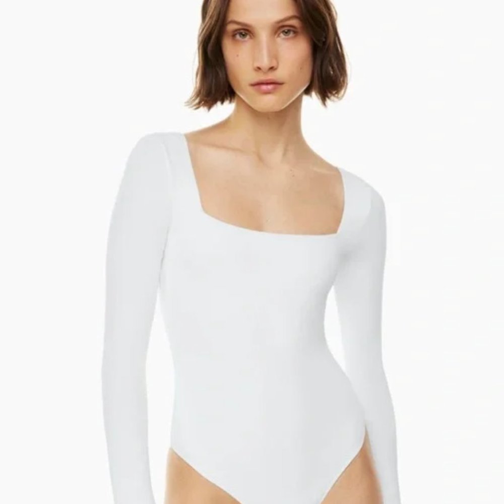 Aritzia White Long-Sleeve Square-Neck Bodysuit